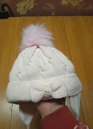 1-2 года,теплющая розовая шапка для девочки,обтем 46-481 фото