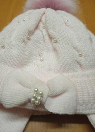 1-2 года,теплющая розовая шапка для девочки,обтем 46-487 фото