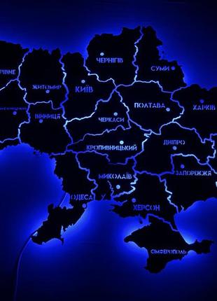 Карта україни на акрилі з підсвіткою між областями колір grey