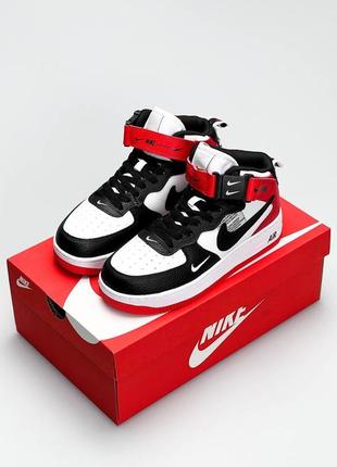 Женские кроссовки nike air force mid utility white black red#найк