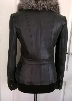 Куртка кожаная pierre cardin с мехом чернобурки раз. s/xs оригинал2 фото