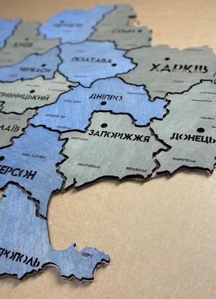 Карта україни на акрилі з підсвіткою між областями колір blue&grey