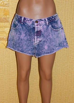 Шорты женские джинсовые короткие синие с розовыми разводами w32 topshop