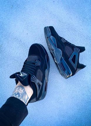 Мужские высокие кожаные кроссовки nike air jordan 4 retro black cat#найк9 фото