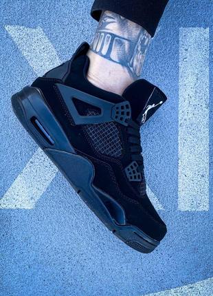 Мужские высокие кожаные кроссовки nike air jordan 4 retro black cat#найк1 фото