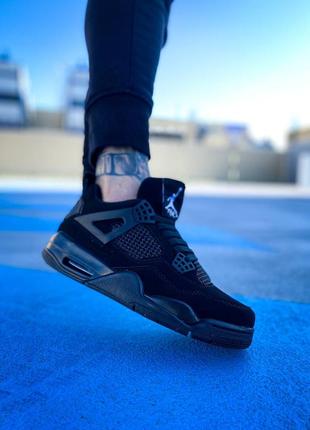 Мужские высокие кожаные кроссовки nike air jordan 4 retro black cat#найк2 фото