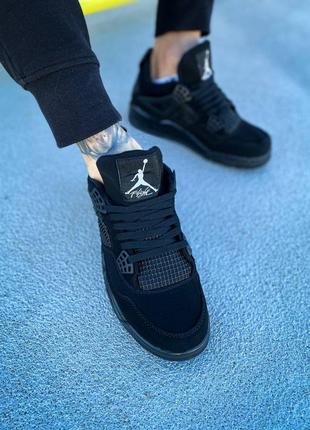 Мужские высокие кожаные кроссовки nike air jordan 4 retro black cat#найк4 фото