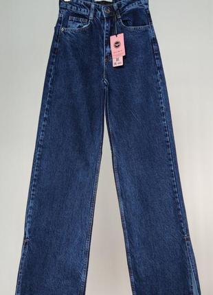 Джинси палаццо труби кльош з розрізами висока посадка сині