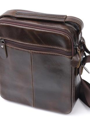 Вертикальна чоловіча сумка vintage 20825 шкіряна коричневий2 фото