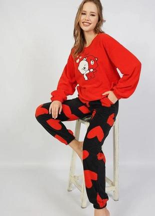 Жіноча тепла червона флісова піжама з штанами, торгова марка vienetta (туреччина)