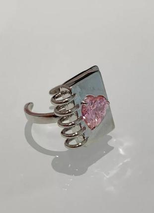 Стильне модне трендове колечко перстень каблучка кільце із сердечком великий рожевий камінь вінтажне колечка в стилі бохо парк рок хип хоп1 фото