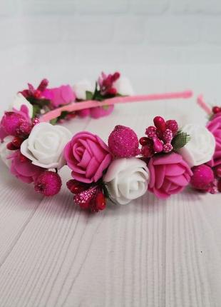 Обруч ободок з рожевими і білими квіточками