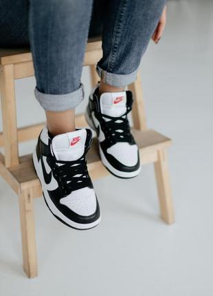 Шкіряні жіночі високі кросівки nike dunk high panda