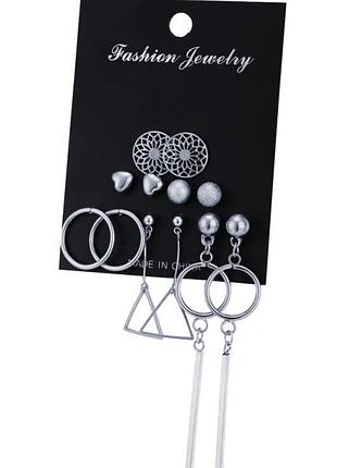 Срібний набір з 6 пар етнічних сережок