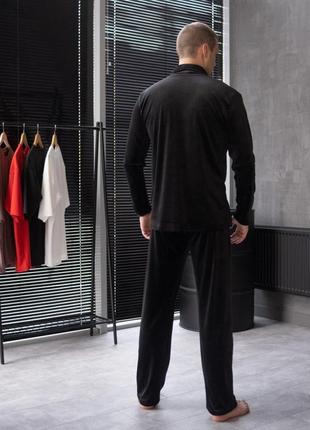 Плюшева чоловіча чорна піжама сорочка та штани3 фото