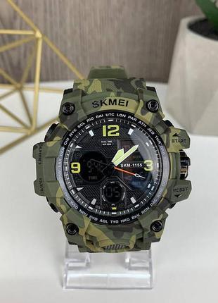 Мужские спортивные часы skmei 1155 электронные с подсветкой света, камуфляжные часы с будильником камуфляж зеленые3 фото