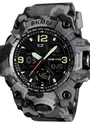 Чоловічий спортивний годинник skmei 1155 електронне з підсвічуванням світла, камуфляжний годинник з будильником камуфляж серый6 фото