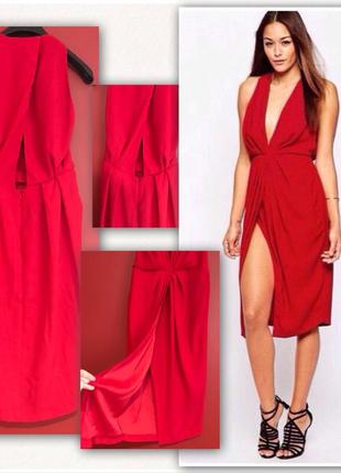 Эффектное красное платье миди от asos m/l