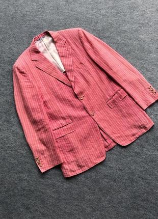 Оригінальний піджак, блейзер canali classic linen zuri-leu mode puro lino stripe blazer pink/white1 фото