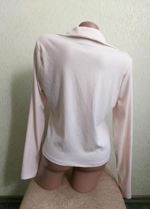 Лонгслив в рубчик. теплая рубашка с драпировкой. кофта. айвори, нежно-розовый.5 фото