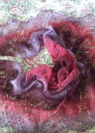 В'язана шаль спицями, лаванда, hand made, вовна, подарунок