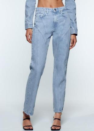 Розкішні джинси zara straight з рельєфними швами в стилі balmain / висока посадка2 фото
