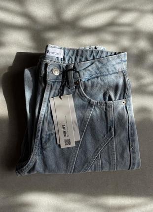 Розкішні джинси zara straight з рельєфними швами в стилі balmain / висока посадка7 фото