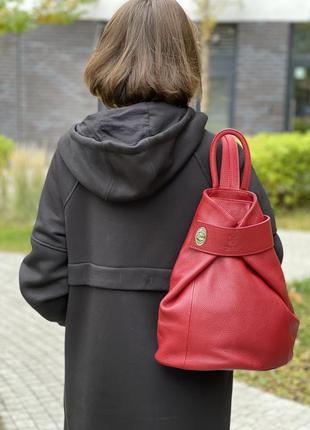 Шкіряний темно-червоний рюкзак stella, італія, кольори в асортименті9 фото