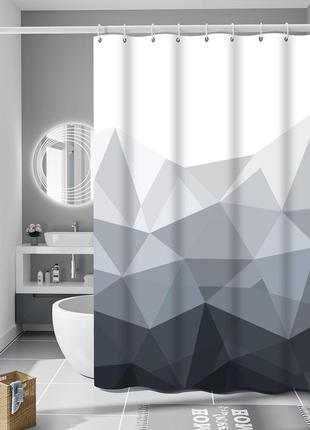 Шторка для ванной комнаты bathlux 180 x 180 см с водоотталкивающим покрытием, белая с черным принтом топ3 фото
