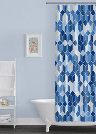 Шторка для ванной комнаты bathlux 180 x 180 люкс качество с водоотталкивающим покрытием, синяя с принтом топ6 фото