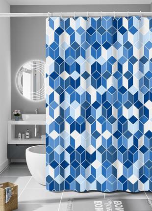 Шторка для ванной комнаты bathlux 180 x 180 люкс качество с водоотталкивающим покрытием, синяя с принтом топ4 фото