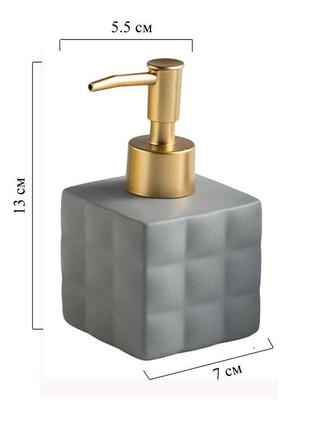 Дозатор для жидкого мыла керамический, диспенсер мыла для ванной комнаты и кухни серый топ4 фото
