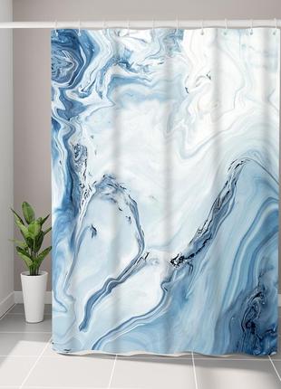 Шторка для ванної кімнати bathlux 180 x 180 см люкс якість з водовідштовхувальним покриттям, з мармуровим синім візерунком топ4 фото
