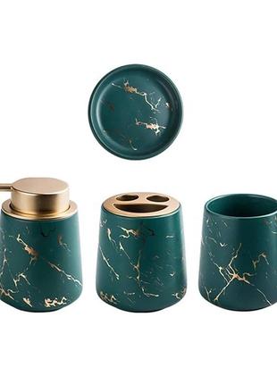 Керамический набор аксессуаров в ванную комнату из 4 предметов bathlux, дизайнерский зеленый топ1 фото