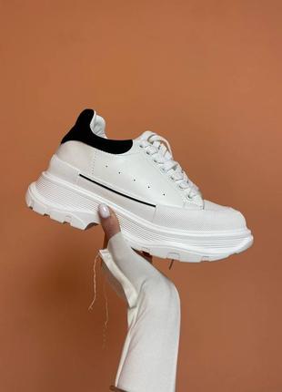 No name mcqueen low white black, кросівки жіночі білі, женские белые кроссовки