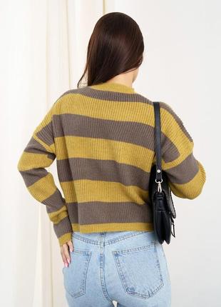 Сіро-гірчичний вовняний светр у смужку3 фото