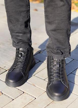 Теплі черевики спортивні,кросівки шкіряні чорні зимові чоловічі (зима 2022-2023) для чоловіків,зручні,комфортні,стильні4 фото