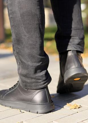 Теплі черевики спортивні,кросівки шкіряні чорні зимові чоловічі (зима 2022-2023) для чоловіків,зручні,комфортні,стильні6 фото