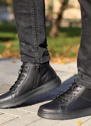 Теплі черевики спортивні,кросівки шкіряні чорні зимові чоловічі (зима 2022-2023) для чоловіків,зручні,комфортні,стильні5 фото
