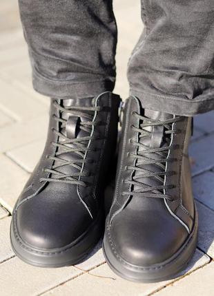 Теплі черевики спортивні,кросівки шкіряні чорні зимові чоловічі (зима 2022-2023) для чоловіків,зручні,комфортні,стильні3 фото