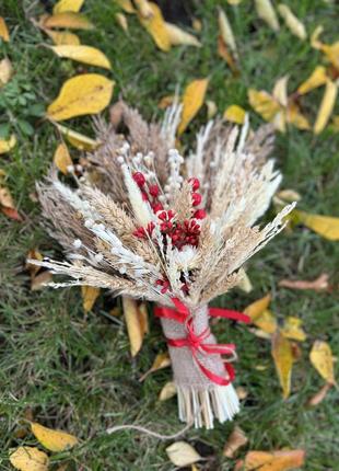 Букет український з колосками і калиною. букет з пшеницею