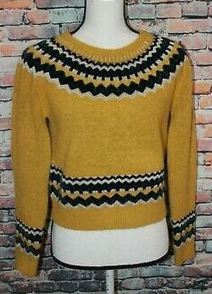 Вязаный свитер с рисунком горчичный джемпер с орнаментом3 фото