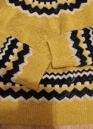 Вязаный свитер с рисунком горчичный джемпер с орнаментом9 фото