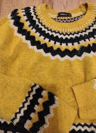 Вязаный свитер с рисунком горчичный джемпер с орнаментом8 фото