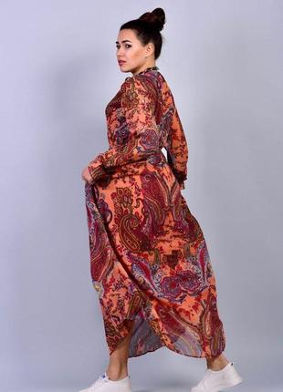 Платье женское цветное шифоновое вечернее длинное с длинным прозрачным рукавом8 фото
