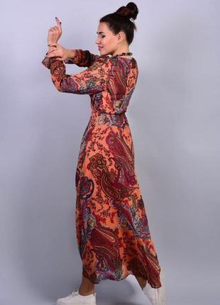 Платье женское цветное шифоновое вечернее длинное с длинным прозрачным рукавом3 фото