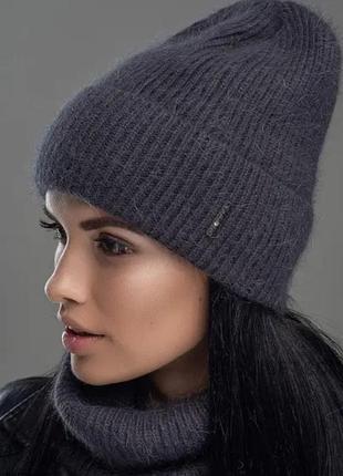Комплект сицилія - жіноча шапка з одворотом і снуд з ангори5 фото