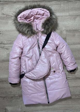 Пальто екокожа зимнее для девочек р 128 - 1463 фото