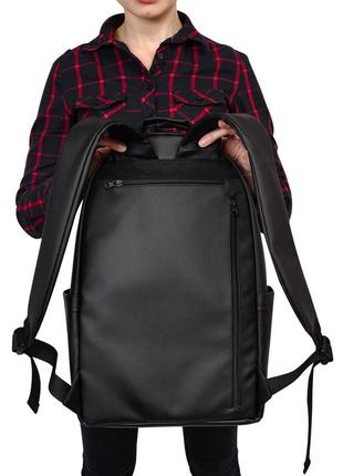 Рюкзак мужской кожа эко карман для ноутбука черный 7 цветов3 фото