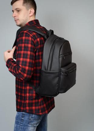 Рюкзак мужской кожа эко карман для ноутбука черный 7 цветов4 фото